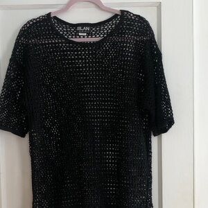 Elan Black Open-Knit Top